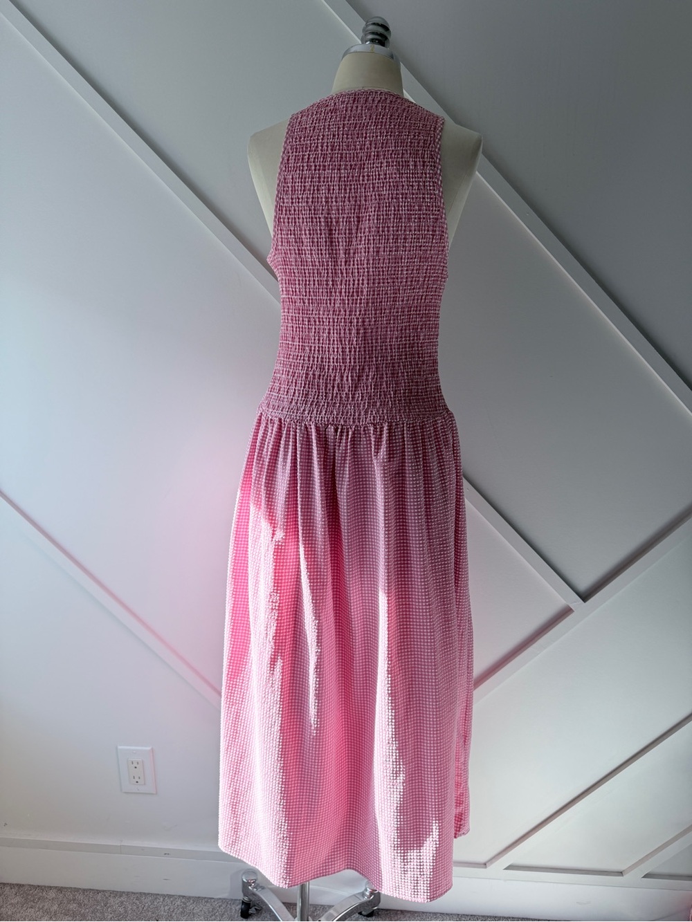 Zara Gingham Smocked Midi Dress Pink White Sz S | Cottagecore Balletcore - Picture 4 of 15